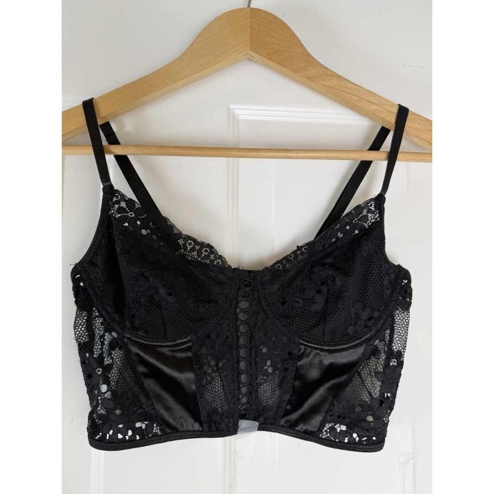 Y2K Emo Goth Coquette Festival Floral Sexy Lace Corset Bra‎ Top, See-Thru Back
